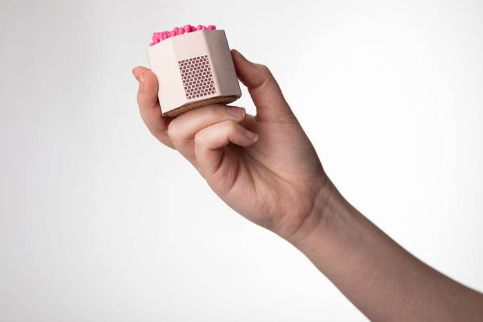 Pale Pink Match Match Holder w/ Striker & Lavender Matches by Tenn Prairie