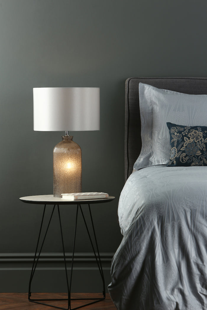 Pamplona Dual Light Table Lamp Grey Glass With Shade <br>Grey Glass