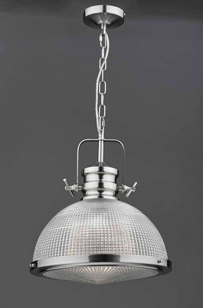 Peyton 1 Light Pendant Satin Nickel And Textured Glass<br>Satin Nickel
