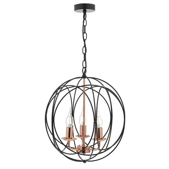 Phoenix 3 Light Pendant Black & Copper<br>Matt Black