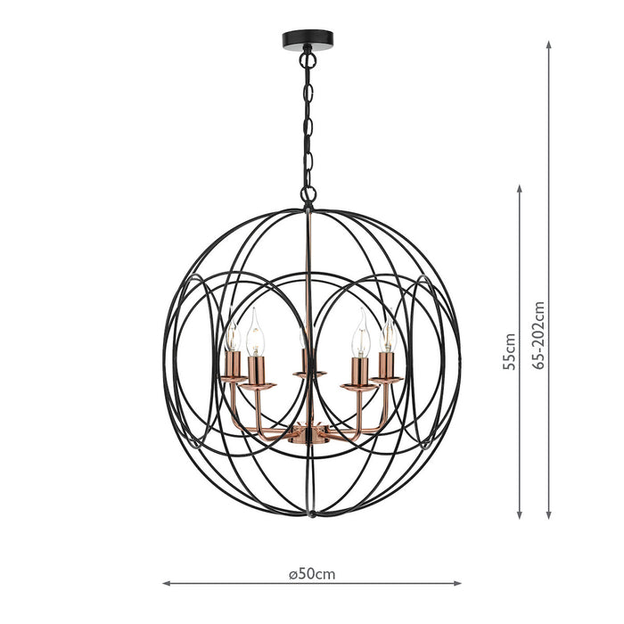 Phoenix 5lt Pendant Black & Copper<br>Matt Black