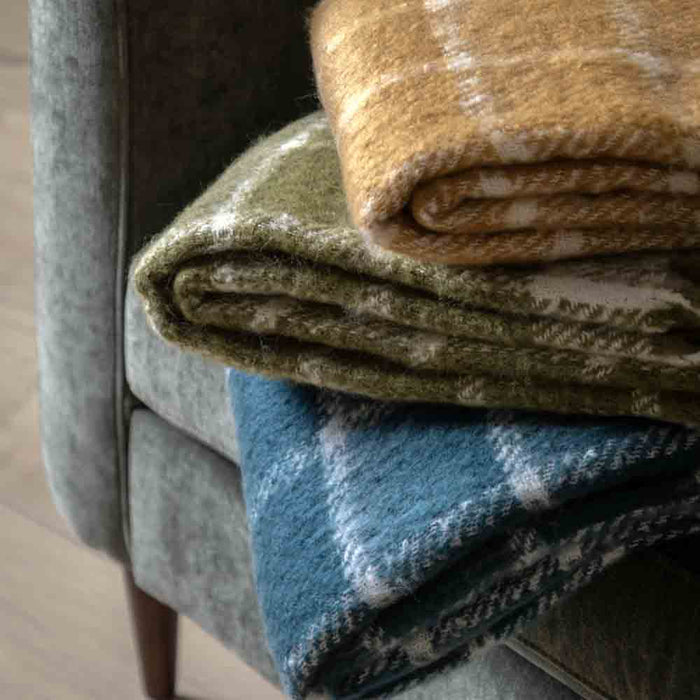 Poly Mohair Check Throw Mustard