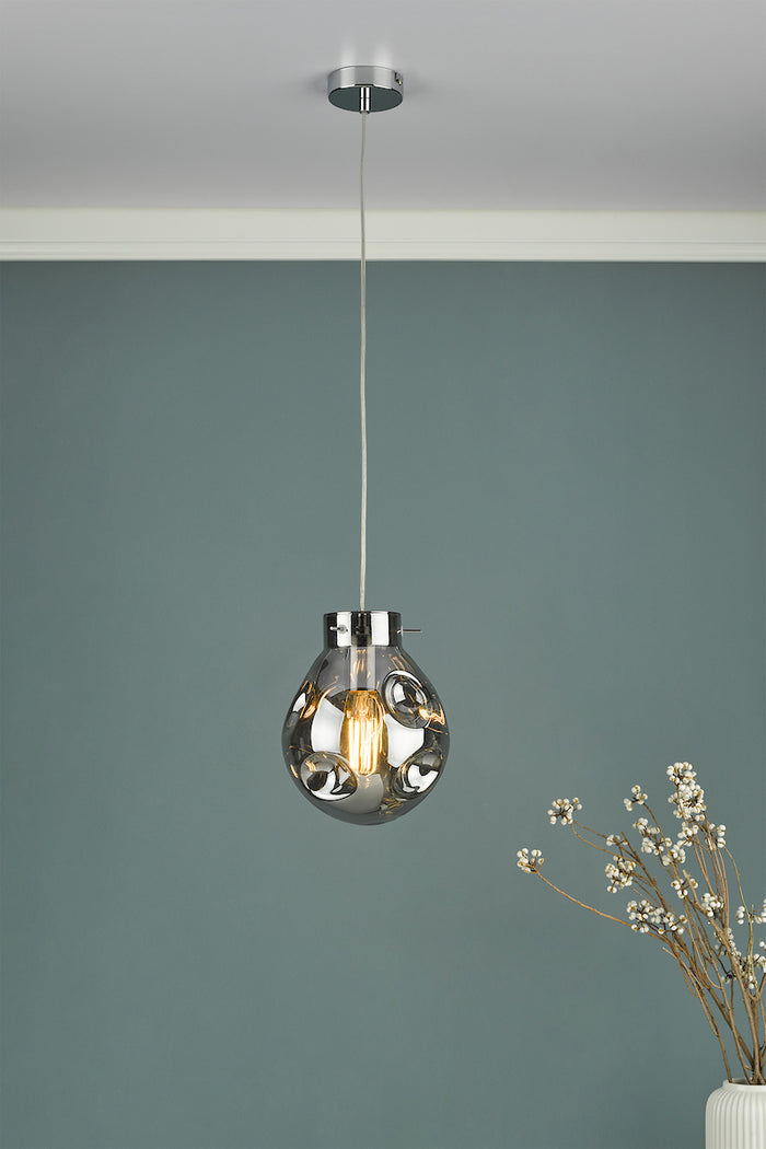 Quinn Pendant Polished Chrome & Smoked Glass<br>Polished Chrome