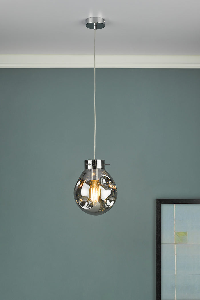 Quinn Pendant Polished Chrome & Smoked Glass<br>Polished Chrome