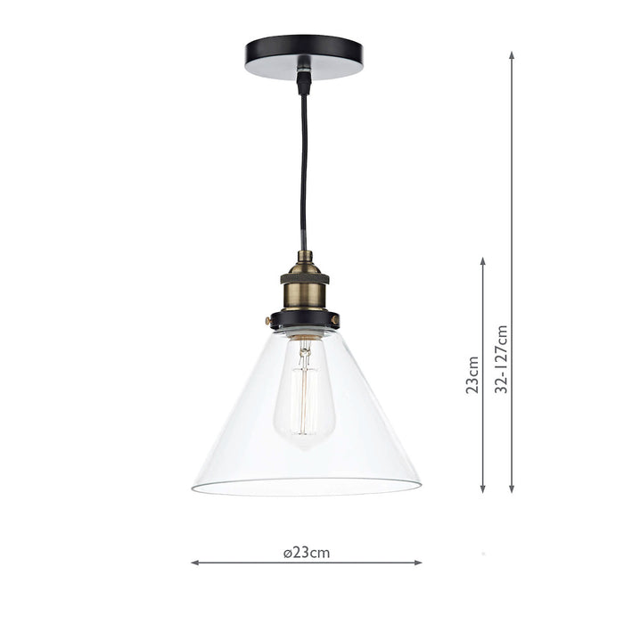Ray 1 Light Pendant Antique Brass Clear<br>Antique Brass