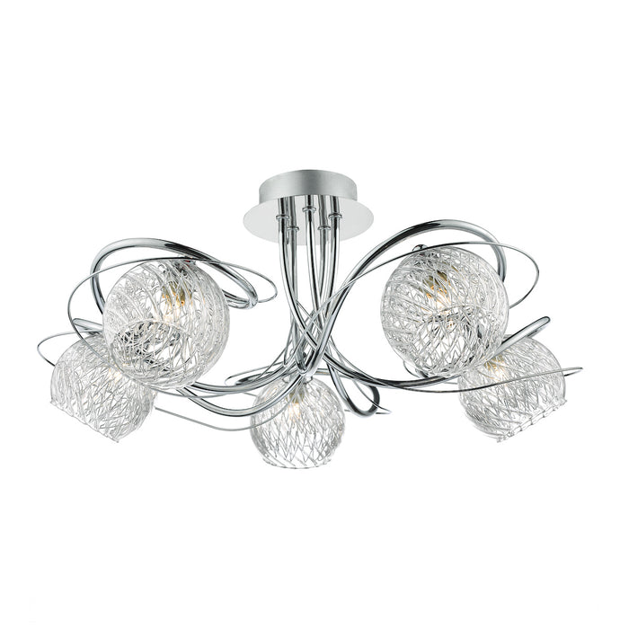 Rehan 5 Light Semi Flush Decorative Glass Polished Chrome Frame<br>Polished Chrome