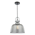Rhode Single Large Pendant Polished Chrome Smoked Glass<br>Smoked Ribbed Glass