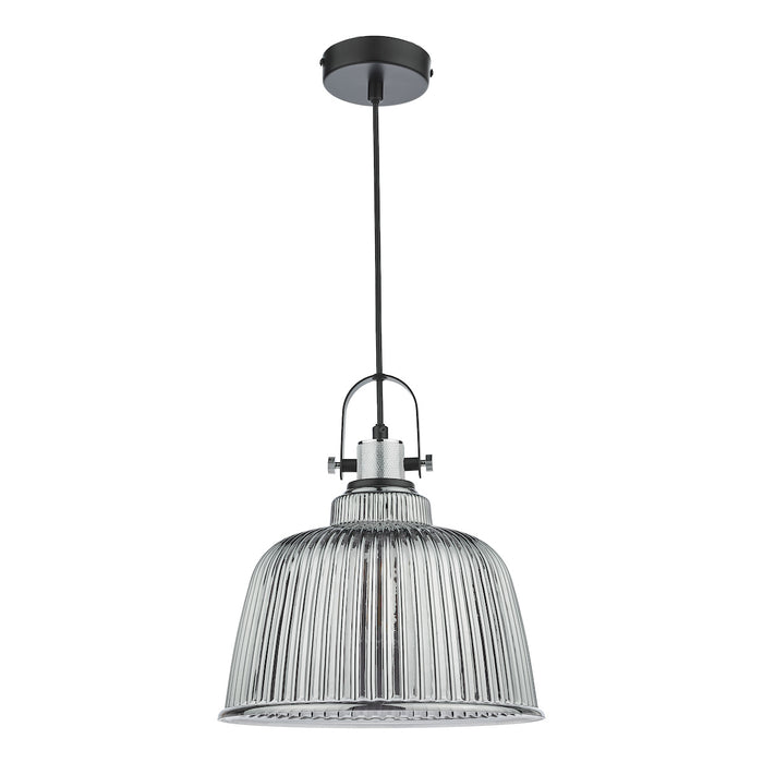 Rhode Single Large Pendant Polished Chrome Smoked Glass<br>Smoked Ribbed Glass