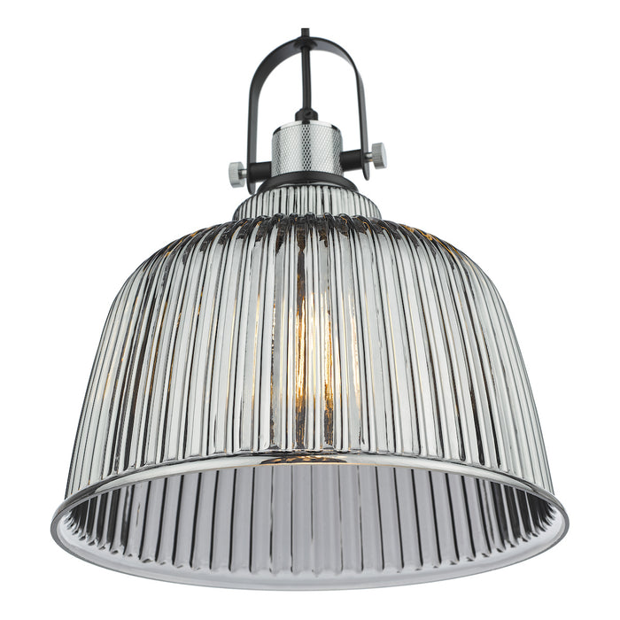 Rhode Single Large Pendant Polished Chrome Smoked Glass<br>Smoked Ribbed Glass