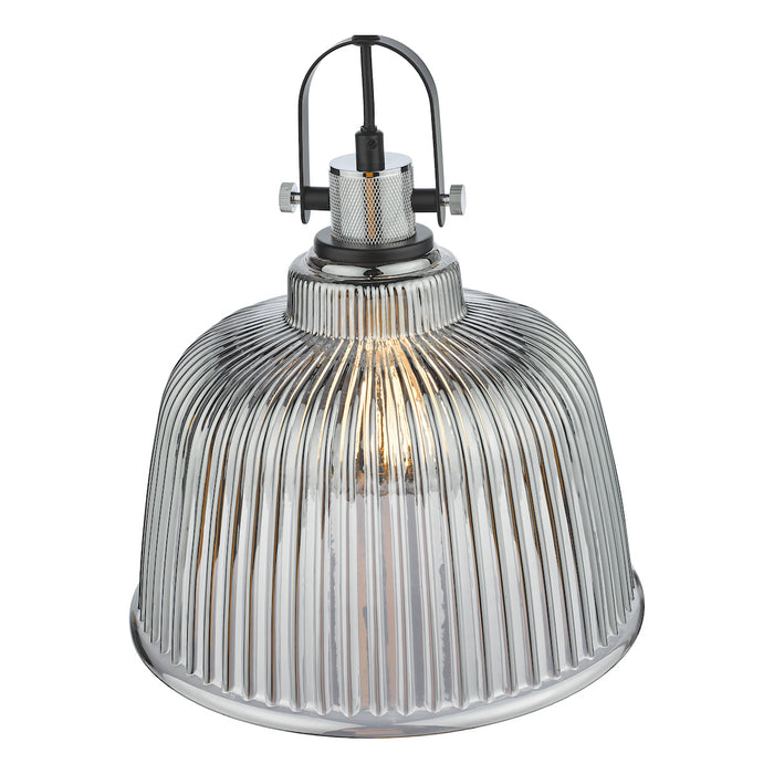 Rhode Single Large Pendant Polished Chrome Smoked Glass<br>Smoked Ribbed Glass