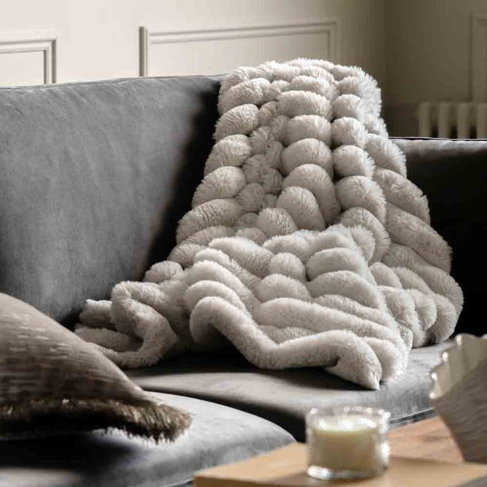 Ribbed Faux Fur Throw Natural