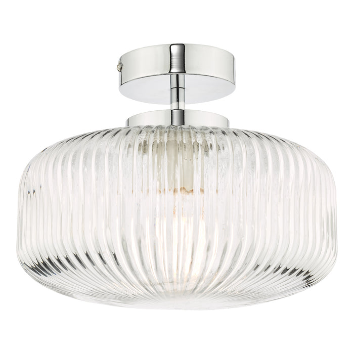 Riva Bathroom Semi Flush Ceiling Light Ribbed Glass Polished Chrome IP44<br>Ribbed Glass
