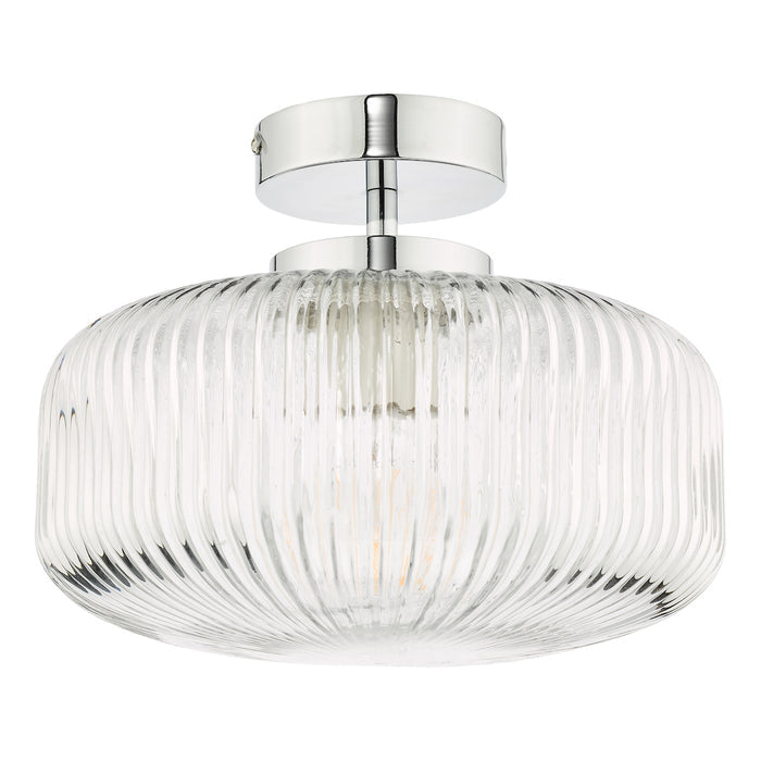 Riva Bathroom Semi Flush Ceiling Light Ribbed Glass Polished Chrome IP44<br>Ribbed Glass