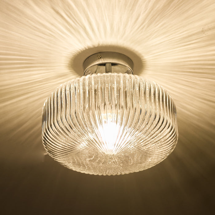 Riva Bathroom Semi Flush Ceiling Light Ribbed Glass Polished Chrome IP44<br>Ribbed Glass