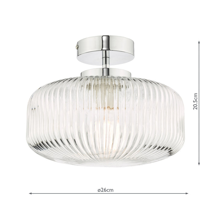 Riva Bathroom Semi Flush Ceiling Light Ribbed Glass Polished Chrome IP44<br>Ribbed Glass
