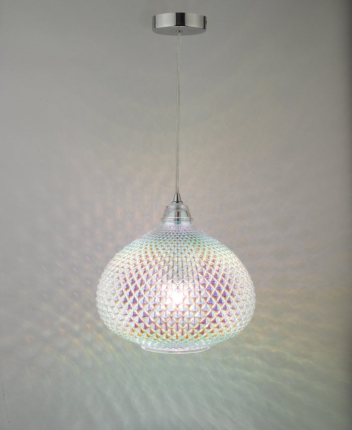 Roisin Pendant Glass & Polished Chrome<br>Iridised Glass