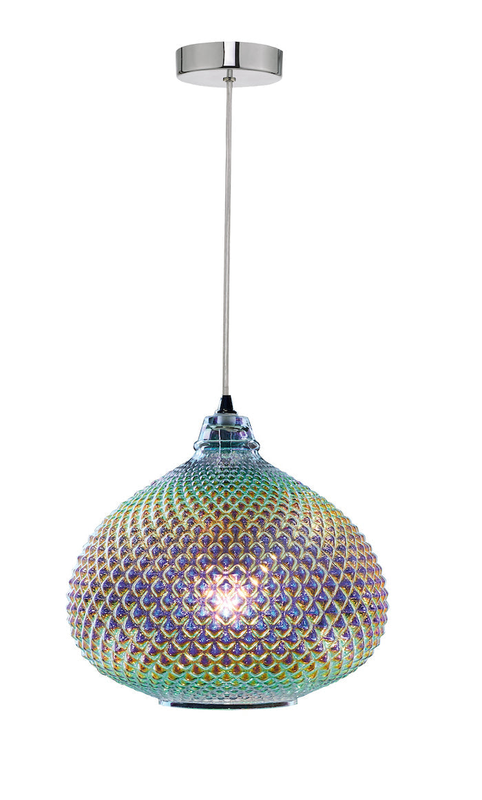 Roisin Pendant Glass & Polished Chrome<br>Iridised Glass