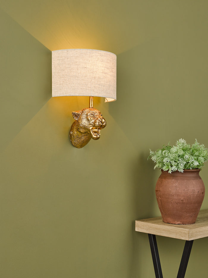 Ruri Leopard Wall Light Gold With Shade <br>Matt Gold