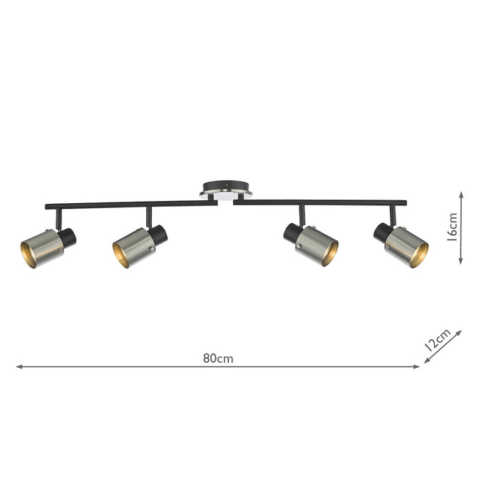Ryan 4 Light Bar Spotlight Brushed Nickel Matt Black<br>Brushed Nickel