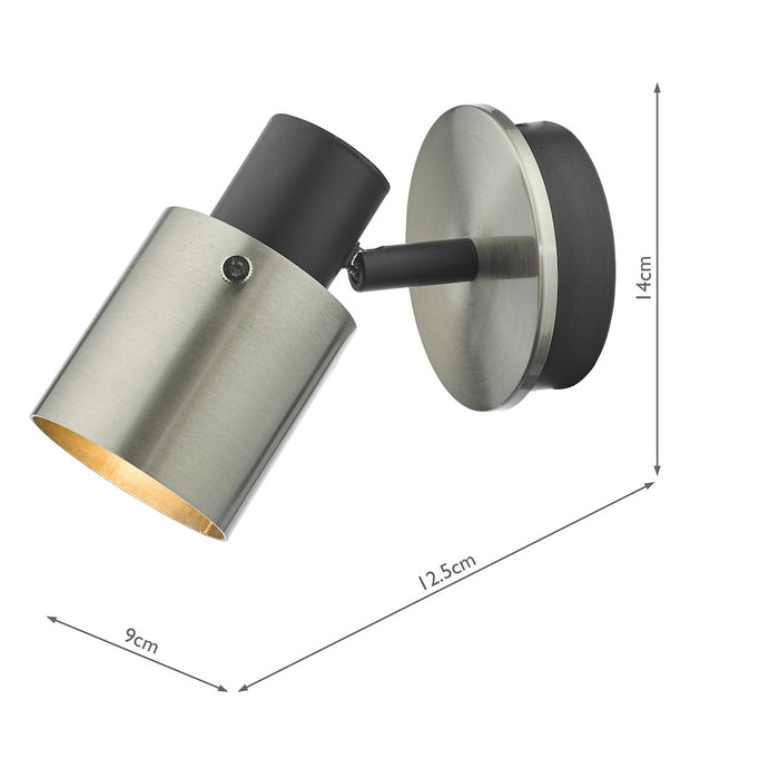 Ryan Single Wall Spotlight Brushed Nickel Matt Black<br>Brushed Nickel