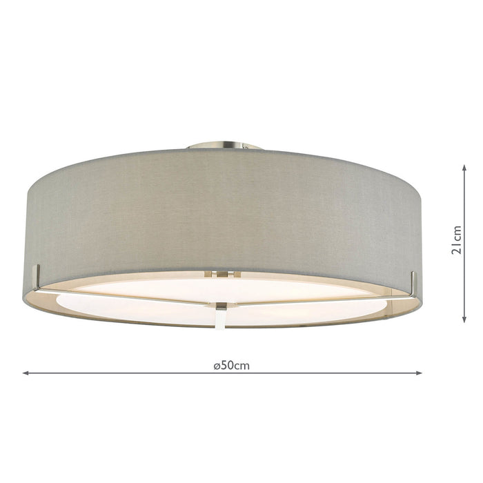 Santino 3 Light Semi Flush Satin Chrome With Grey Shade <br>Satin Chrome