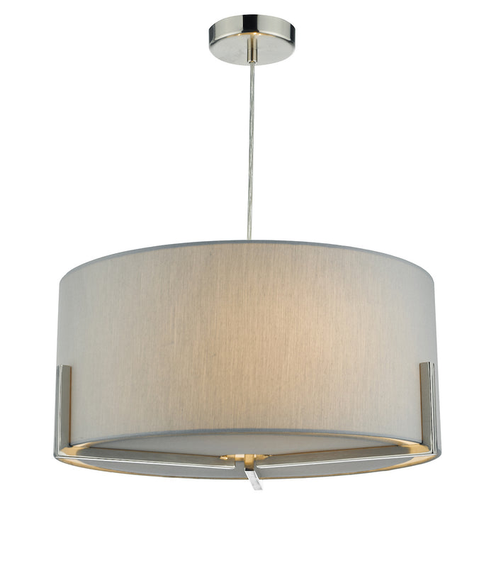 Santino Pendant Satin Chrome With Grey Cotton Shade<br>Grey