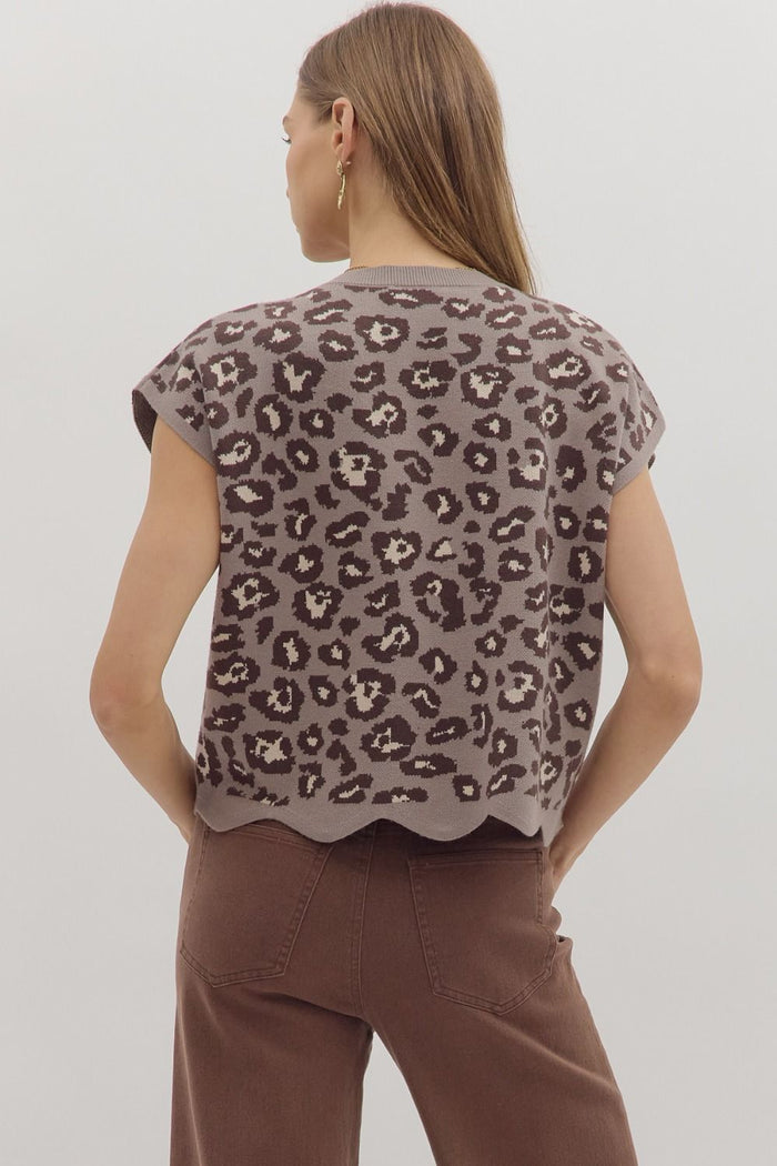 Scalloped Animal Print Top