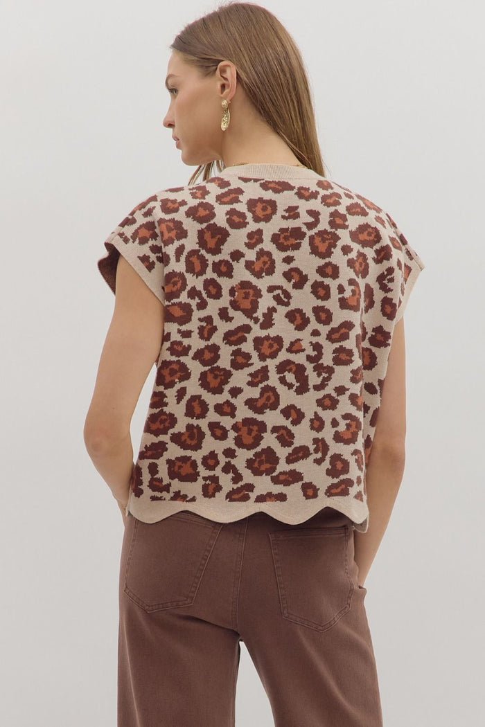 Scalloped Animal Print Top