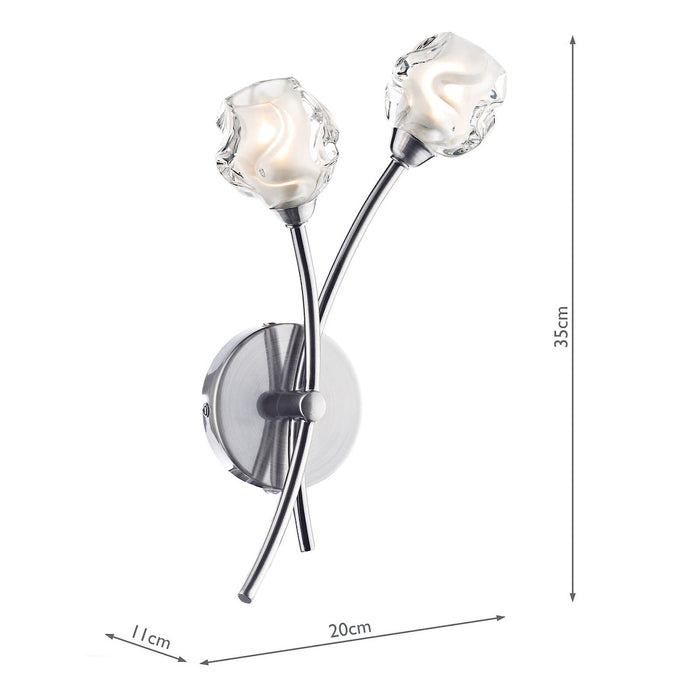 Seattle 2 Light Wall Light Satin Chrome Glass<br>Satin Chrome