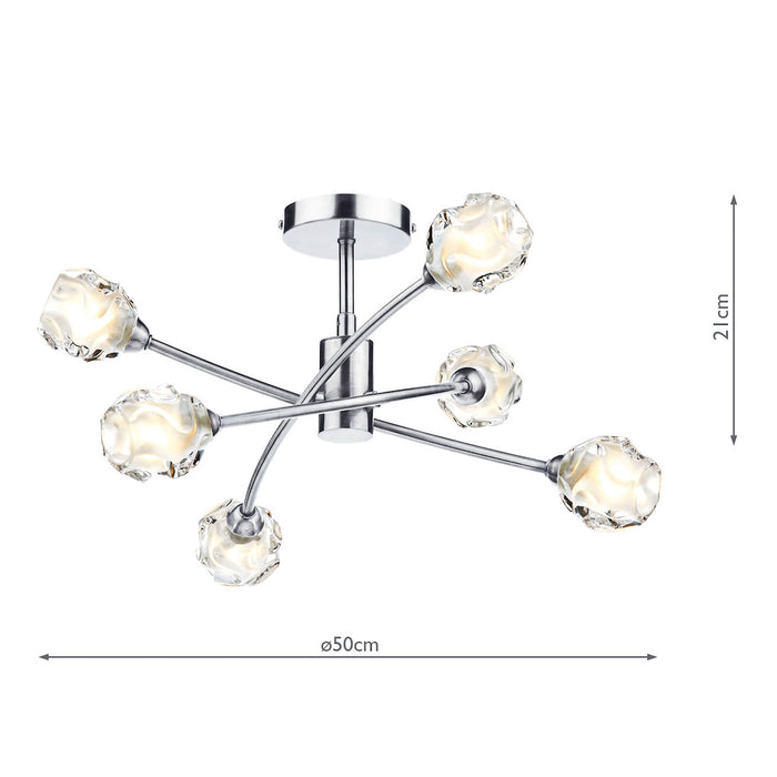 Seattle 6 Light Semi Flush Satin Chrome & Sculptured Glass<br>Satin Chrome