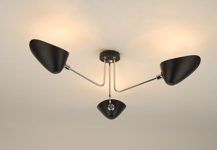 Sebastian 3 Light Semi Flush Matt Black Polished Chrome<br>Matt Black