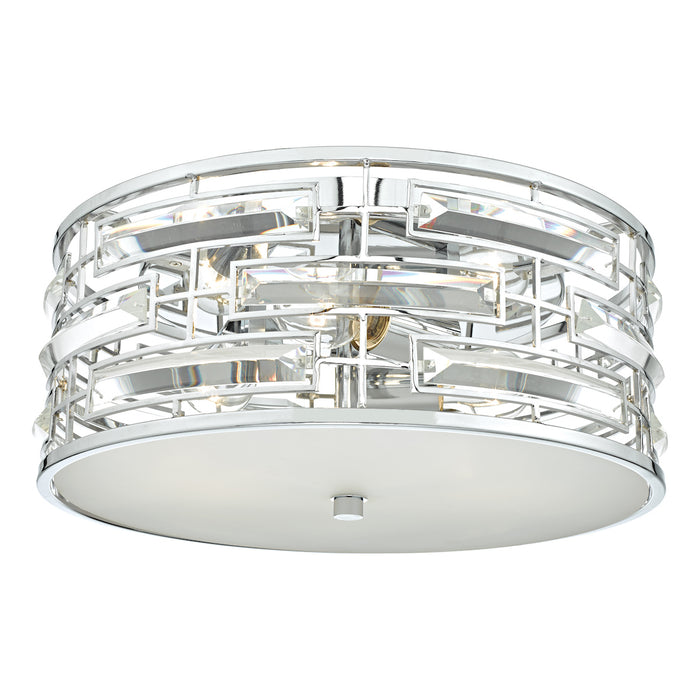 Seville 3 Light Flush Polished Chrome Crystal With Diffuser<br>Polished Chrome
