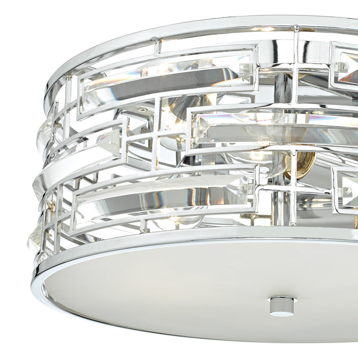 Seville 3 Light Flush Polished Chrome Crystal With Diffuser<br>Polished Chrome
