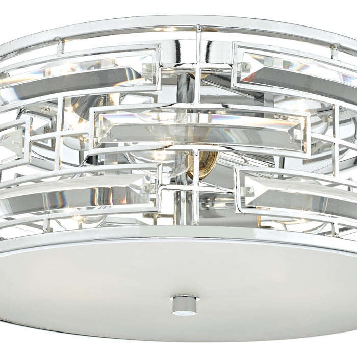 Seville 3 Light Flush Polished Chrome Crystal With Diffuser<br>Polished Chrome