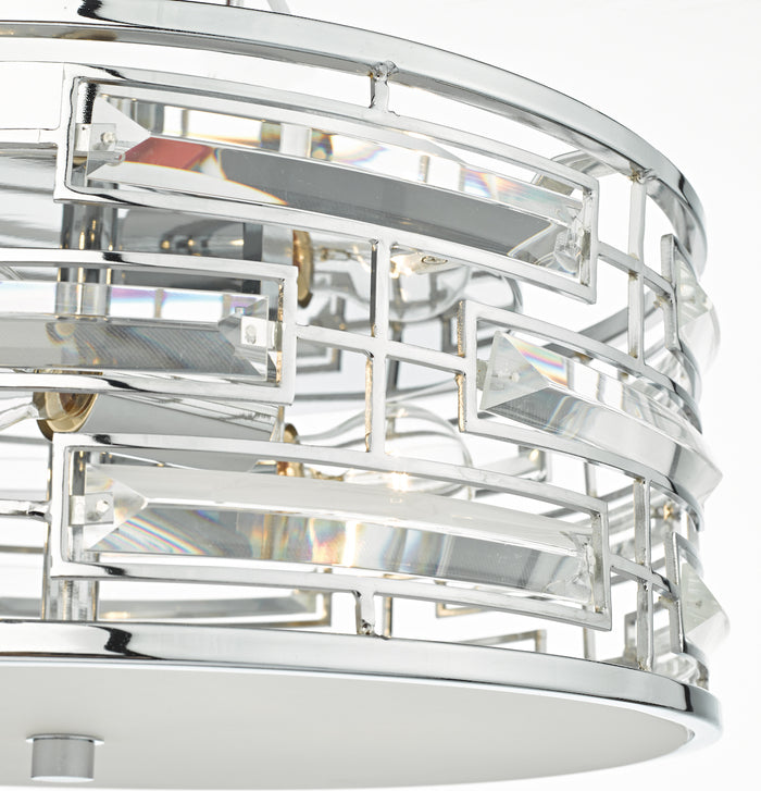 Seville 3 Light Flush Polished Chrome Crystal With Diffuser<br>Polished Chrome