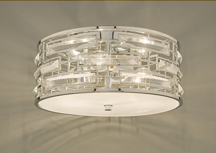 Seville 3 Light Flush Polished Chrome Crystal With Diffuser<br>Polished Chrome