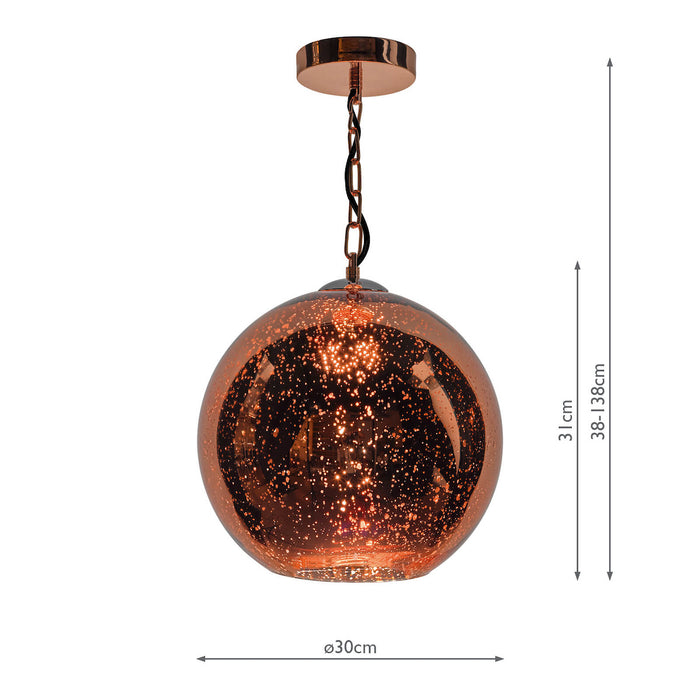 Speckle 1 Light Electro Plated Pendant Copper Finish<br>Copper Glass