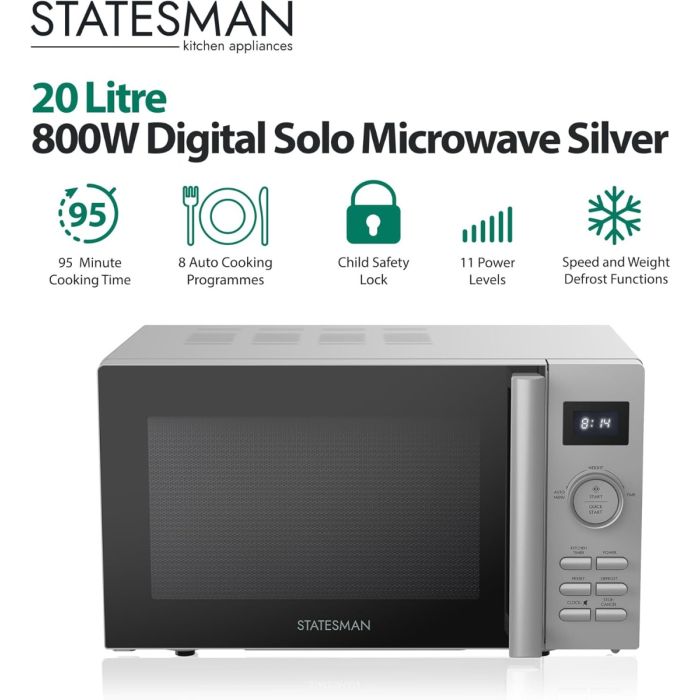 Statesman SKMS0820DSS Digital Microwave Oven 20L 800W Stainless Steel