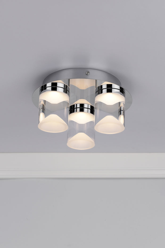 Susa Bathroom 3 Light Flush Polished Chrome Acrylic IP44 LED<br>Polished Chrome