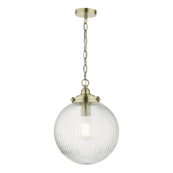 Tamara 1 Light Single Pendant Antique Brass Ribbed Glass<br>Antique Brass