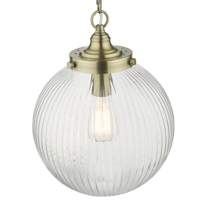 Tamara 1 Light Single Pendant Antique Brass Ribbed Glass<br>Antique Brass