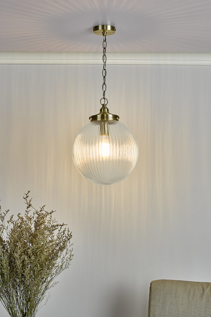 Tamara 1 Light Single Pendant Antique Brass Ribbed Glass<br>Antique Brass