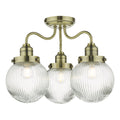 Tamara 3 Light Bathroom Semi Flush Antique Brass Ribbed Glass IP44<br>Antique Brass