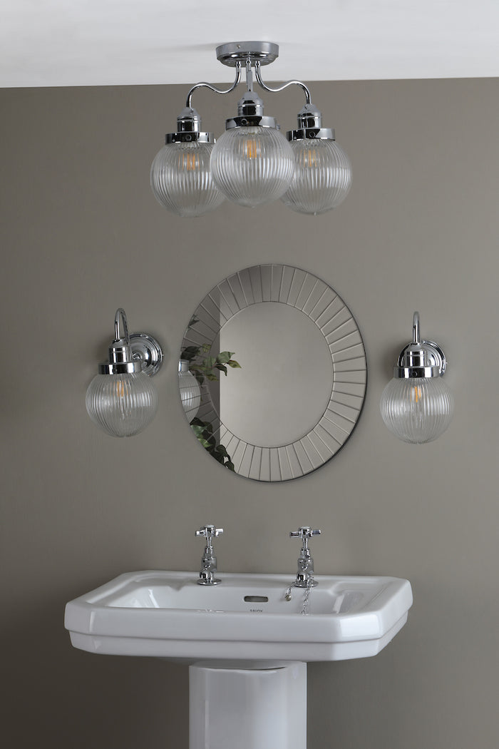 Tamara 3 Light Bathroom Semi Flush Polished Chrome Ribbed Glass IP44<br>Polished Chrome