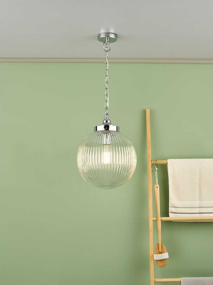 Tamara Bathroom Pendant Polished Chrome Ribbed Glass IP44<br>Polished Chrome