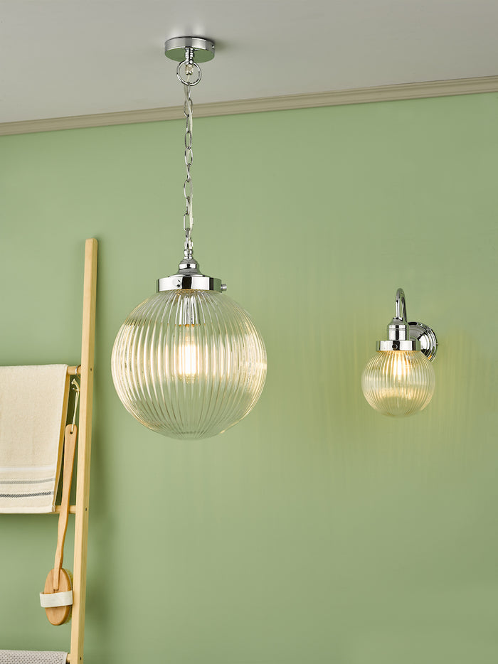 Tamara Bathroom Pendant Polished Chrome Ribbed Glass IP44<br>Polished Chrome