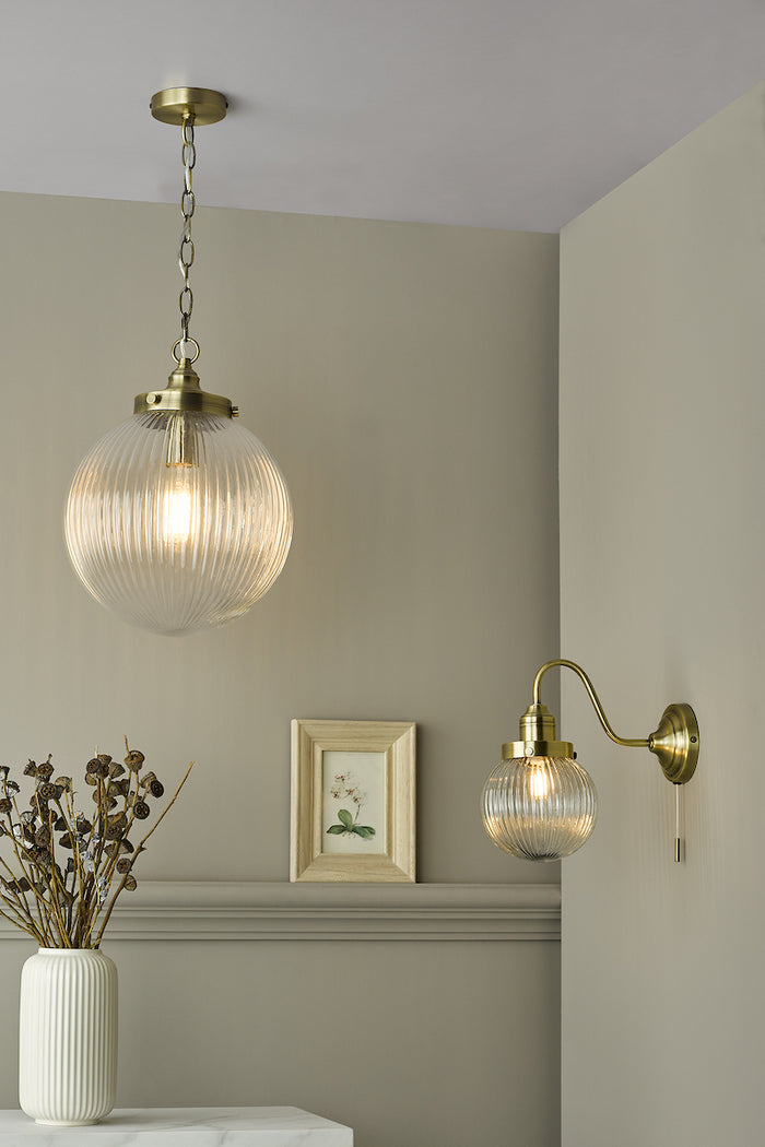 Tamara Wall Light Antique Brass Ribbed Glass<br>Antique Brass