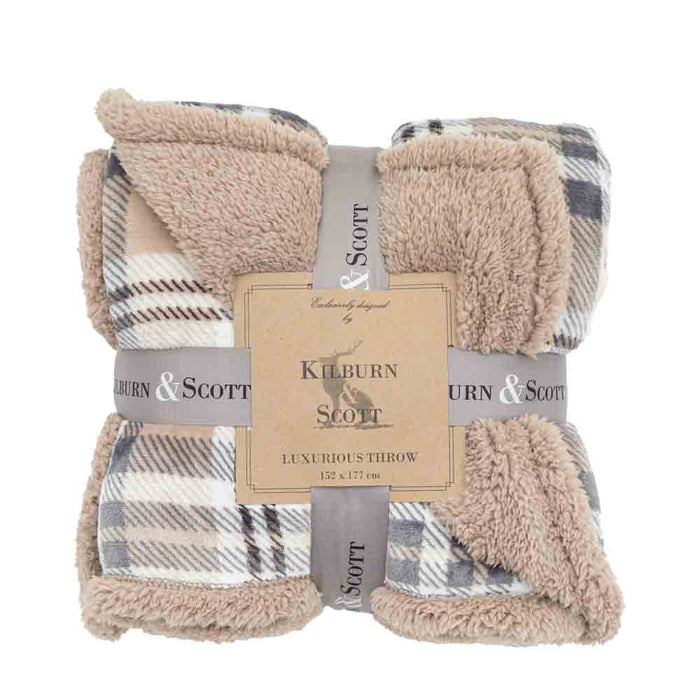 Tartan Sherpa Throw Natural