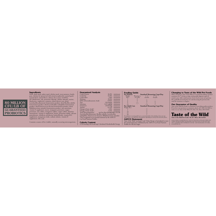 Taste Of The Wild Lowland Creek Feline Recipe with Roasted Quail & Roasted Duck