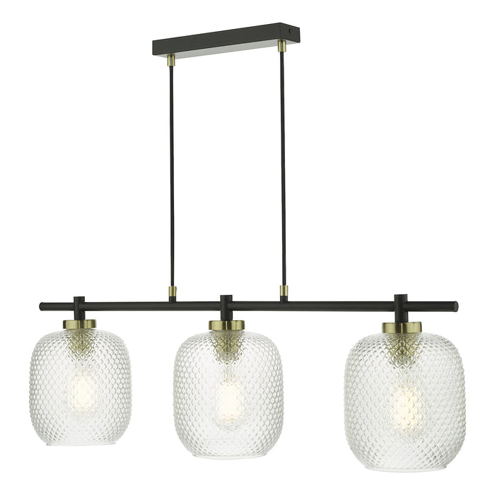 Tehya 3 Light Bar Pendant Matt Black Textured Glass<br>Matt Black